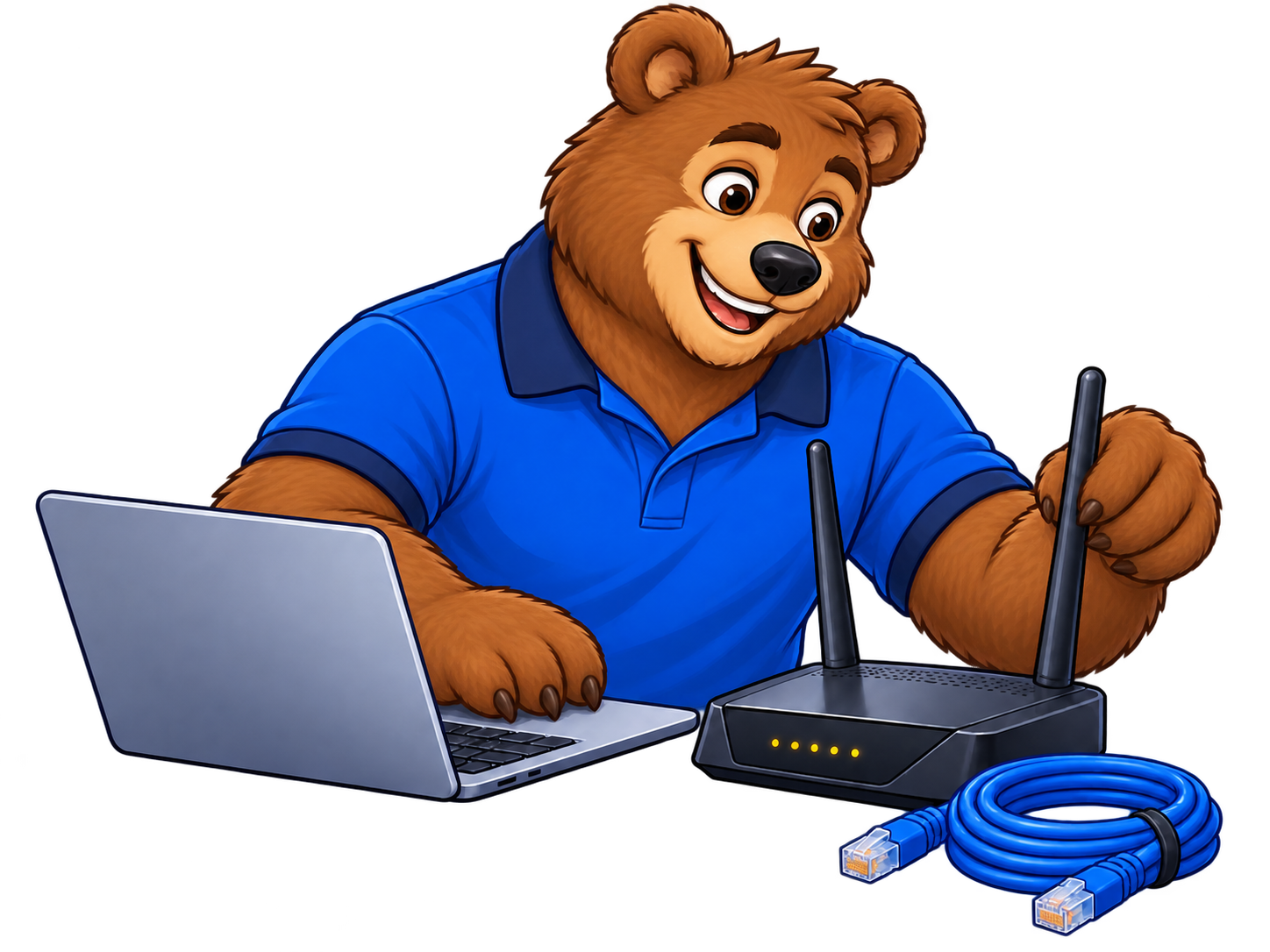 Oso técnico configurando una red Wi-Fi
